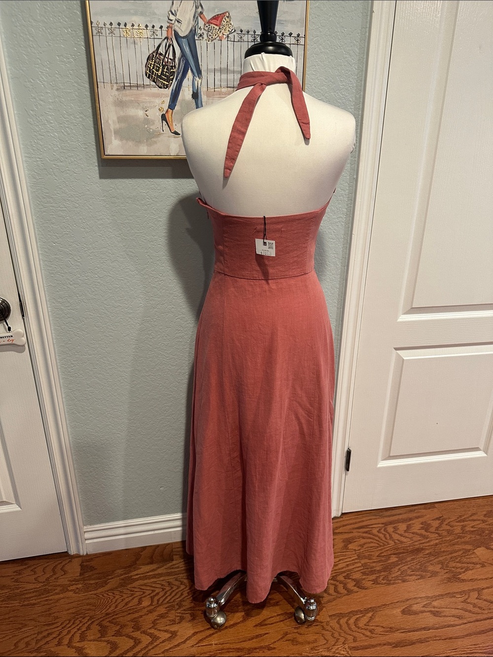 Zara Sz Small Marsala Ramie Halter Midi Dress • NWT! - Picture 5 of 13